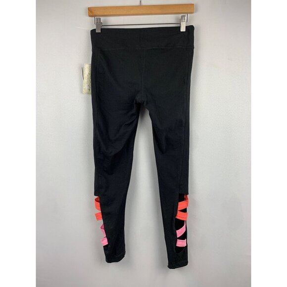 French Laundry Womens Black Leggings With Pink & Red Cut-Out Detail Cotton/Spand - Picture 2 of 5